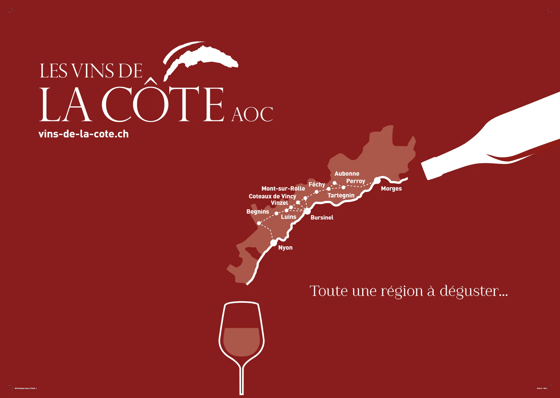 Banderole horizontale Les Vins de La Côte avec la carte des appellations