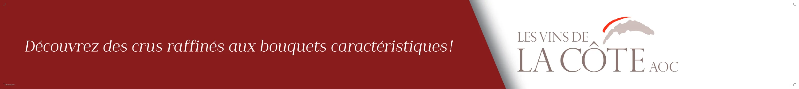 Frise 300 × 30 cm : Découvrez des crus raffinés aux bouquets caractéristiques, logo Les Vins de La Côte AOC