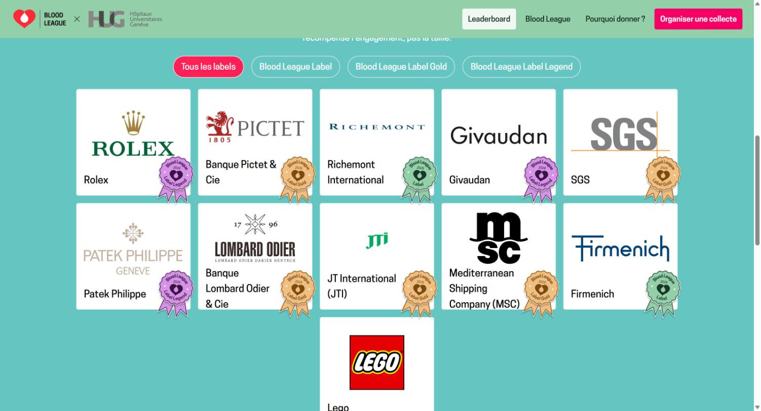 Le leaderboard public : entreprises labellisées, filtrables par Label, Gold et Legend