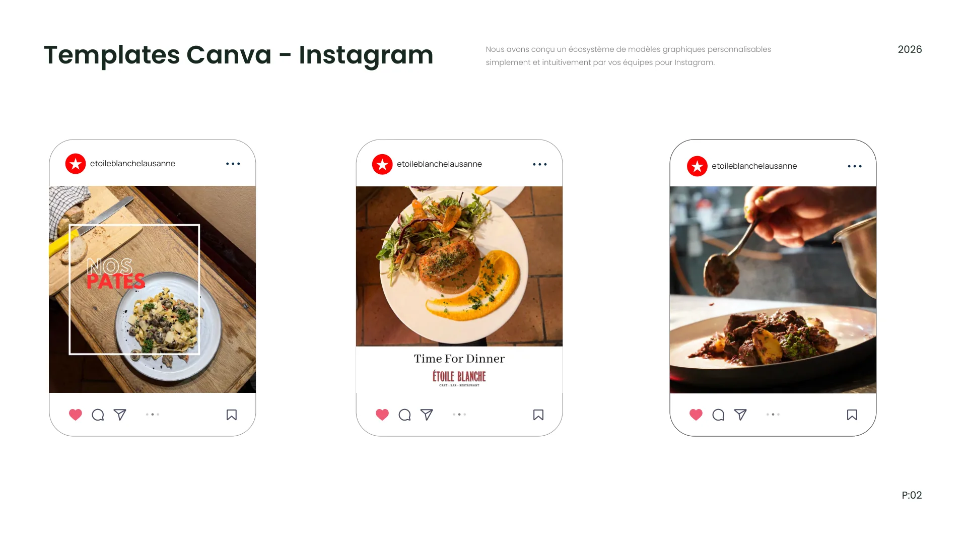 La page du playbook présentant les templates Canva pour Instagram : trois posts aux couleurs de l'Étoile Blanche