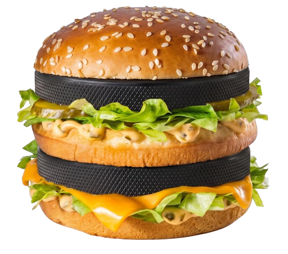 Big Mac détourné en palet de hockey, sanglé de deux bandes noires